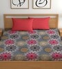 Grey 180 TC Floral Cotton Queen Double Bedsheet 2 Pillow covers