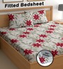Grey 180 TC Floral Cotton Fitted Double Bedsheet 2 Pillow covers
