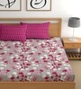 Grey 180 TC Floral Cotton Fitted Double Bedsheet 2 Pillow covers