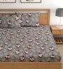 Grey 180 TC Floral Cotton Fitted Double Bedsheet 2 Pillow covers