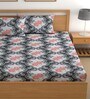 Grey 180 TC Floral Cotton Fitted Double Bedsheet 2 Pillow covers