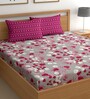 Grey 180 TC Floral Cotton Queen Double Bedsheet 2 Pillow covers