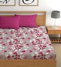 Grey 180 TC Floral Cotton Queen Double Bedsheet 2 Pillow covers