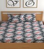 Grey 180 TC Floral Cotton Fitted Double Bedsheet 2 Pillow covers
