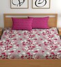Grey 180 TC Floral Cotton Queen Double Bedsheet 2 Pillow covers