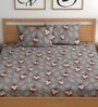 Grey 180 TC Floral Cotton Fitted Double Bedsheet 2 Pillow covers