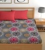 Grey 180 TC Floral Cotton Fitted Double Bedsheet 2 Pillow covers
