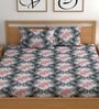 Grey 180 TC Floral Cotton Queen Double Bedsheet 2 Pillow covers