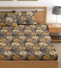 Grey 200 TC Floral Cotton Queen Double Bedsheet 2 Pillow covers