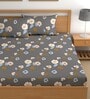 Grey 200 TC Floral Cotton Fitted Double Bedsheet 2 Pillow covers