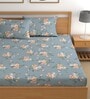 Grey 200 TC Floral Cotton Fitted Double Bedsheet 2 Pillow covers