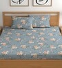 Grey 200 TC Floral Cotton Queen Double Bedsheet 2 Pillow covers