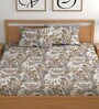 Grey 200 TC Floral Cotton Queen Double Bedsheet 2 Pillow covers