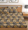Grey 200 TC Floral Cotton Fitted Double Bedsheet 2 Pillow covers