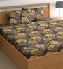 Grey 200 TC Floral Cotton Queen Double Bedsheet 2 Pillow covers