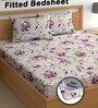 Grey 200 TC Floral Cotton Fitted Double Bedsheet 2 Pillow covers