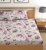 Grey 200 TC Floral Cotton Fitted Double Bedsheet 2 Pillow covers