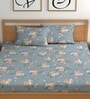 Grey 200 TC Floral Cotton Fitted Double Bedsheet 2 Pillow covers