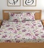 Grey 200 TC Floral Cotton Queen Double Bedsheet 2 Pillow covers