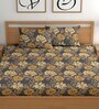 Grey 200 TC Floral Cotton Queen Double Bedsheet 2 Pillow covers