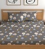 Grey 200 TC Floral Cotton Fitted Double Bedsheet 2 Pillow covers