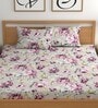 Grey 200 TC Floral Cotton Fitted Double Bedsheet 2 Pillow covers