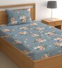 Grey 200 TC Floral Cotton Single Bedsheet Pillow covers