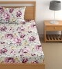 Grey 200 TC Floral Cotton Single Bedsheet Pillow covers
