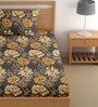 Grey 200 TC Floral Cotton Single Bedsheet Pillow covers