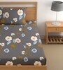 Grey 200 TC Floral Cotton Single Bedsheet Pillow covers