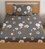 Grey 200 TC Floral Cotton Single Bedsheet Pillow covers