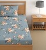Grey 200 TC Floral Cotton Single Bedsheet Pillow covers