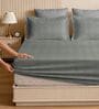 Grey 280 TC Glace Cotton Fitted Bedsheet With Embossed Leaf Pattern