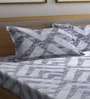 Grey Abstract 300 TC Cotton Blend Double King Sized Bedsheet With 2 Pillow Covers