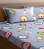 Grey Wildlife 300 TC Cotton Blend Double Queen Size Bedsheet With 2 Pillow Covers