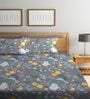 Grey Wildlife 300 TC Cotton Blend Double Queen Size Bedsheet With 2 Pillow Covers