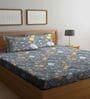 Grey Wildlife 300 TC Cotton Blend Double Queen Size Bedsheet With 2 Pillow Covers