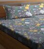 Grey Wildlife 300 TC Cotton Blend Double Queen Size Bedsheet With 2 Pillow Covers