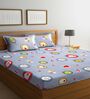 Grey Wildlife 300 TC Cotton Blend Double Queen Size Bedsheet With 2 Pillow Covers