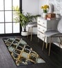 Grey Abstract Polyester 5 ft x 2 ft Machine Made Runner