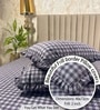 Grey Checkerd Polycotton Double King Fitted Bedsheet With 2 Frill Pillow Covers
