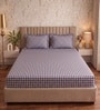 Grey Checkerd Polycotton Double King Fitted Bedsheet With 2 Frill Pillow Covers