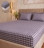 Grey Checkerd Polycotton Double King Fitted Bedsheet With 2 Frill Pillow Covers