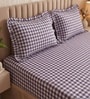 Grey Checkerd Polycotton Double King Fitted Bedsheet With 2 Frill Pillow Covers