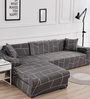 Grey Geometric Viscose and Polyester (3 + Lounge) L-Shaped Stretchable Chaise Sofa Covers