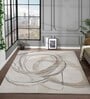 Grey and Beige Abstract Polypropylene 9 ft x 6 ft Machine Made Carpet