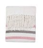 Grey And Pink Cotton And Chenille Stripped 49X60 Inches Throw