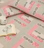 Grey And Pink Floral 210 TC Cotton Queen Sized 1 Double Bedsheet 2 Pillow Covers