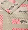 Grey And Pink Floral 210 TC Cotton Queen Sized 1 Double Bedsheet 2 Pillow Covers