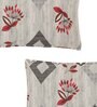 Grey And Red Abstract 210 TC Cotton Queen Sized 1 Double Bedsheet 2 Pillow Covers